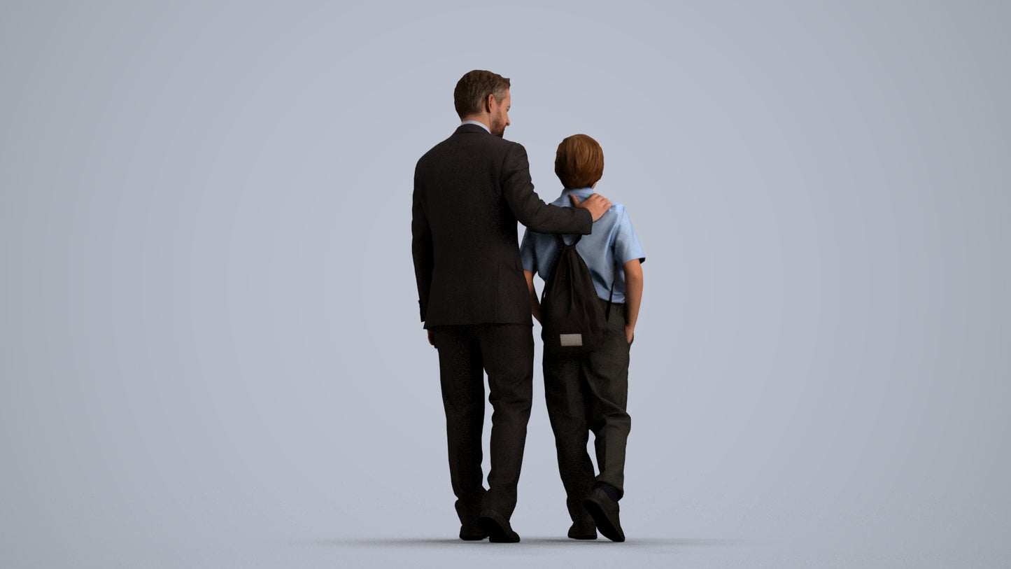 3D people model boy kids, scanned human for 3ds Max rendering, front view render