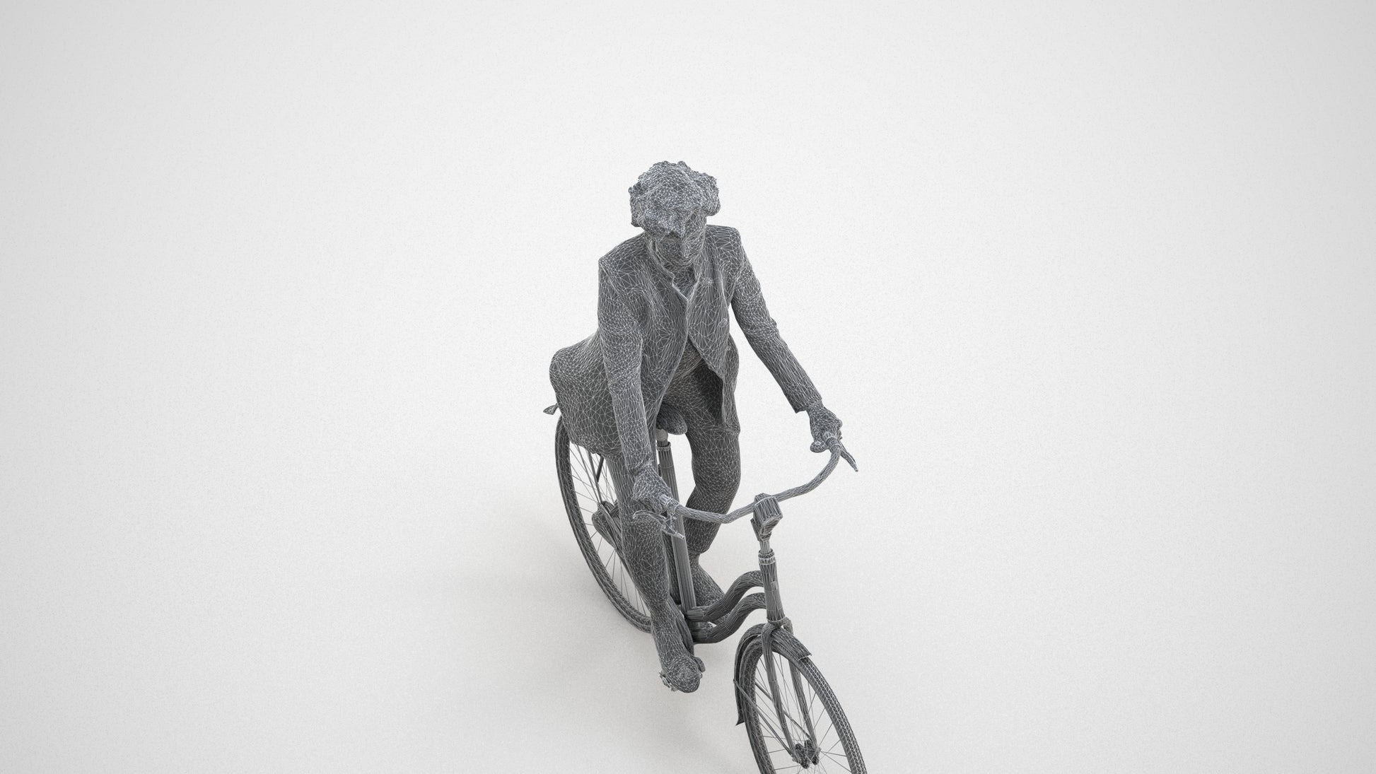 realistic 3D people woman business cycling, render-ready for V-Ray and Corona, FBX OBJ, wireframe three-quarter view