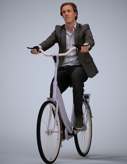 scanned 3D man business cycling, photogrammetry people for Enscape and V-Ray