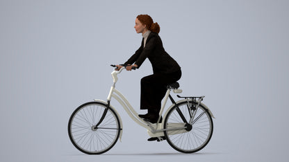 realistic 3D people woman business cycling, render-ready for V-Ray and Corona, FBX OBJ, three-quarter view render