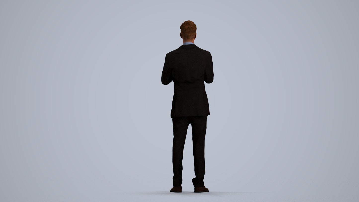 3D human model man business, photogrammetry scanned person for archviz, front view render