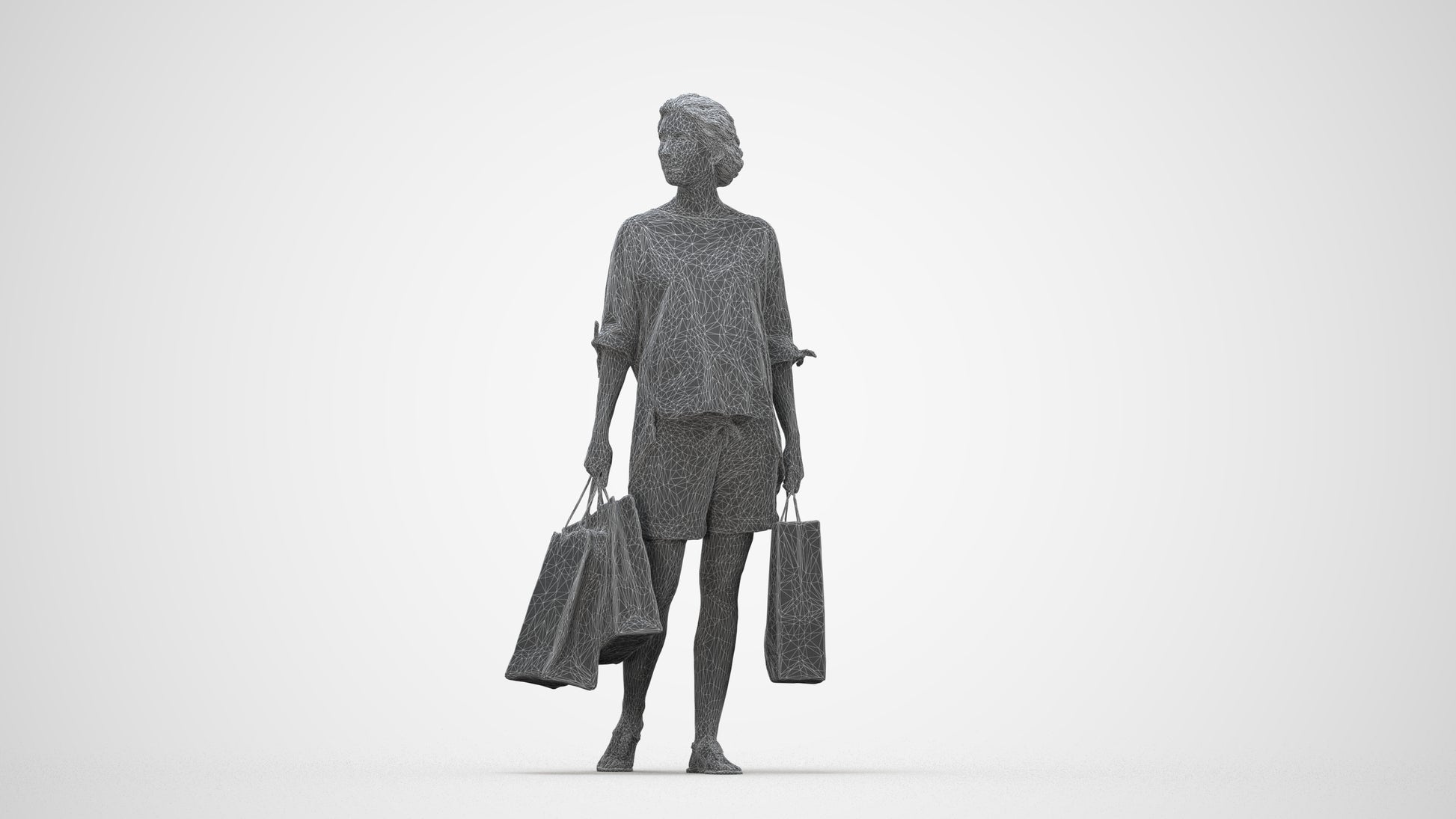3D people model man formal shopping, scanned human for 3ds Max rendering, wireframe back view