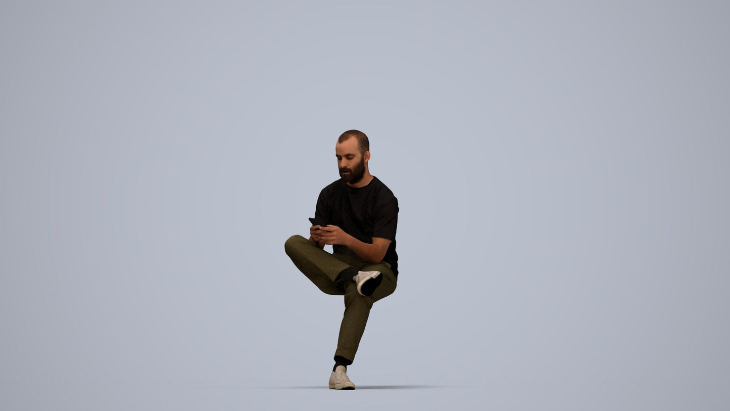 3D scanned man sitting casual, photorealistic archviz people for Enscape and SketchUp, top-down view render