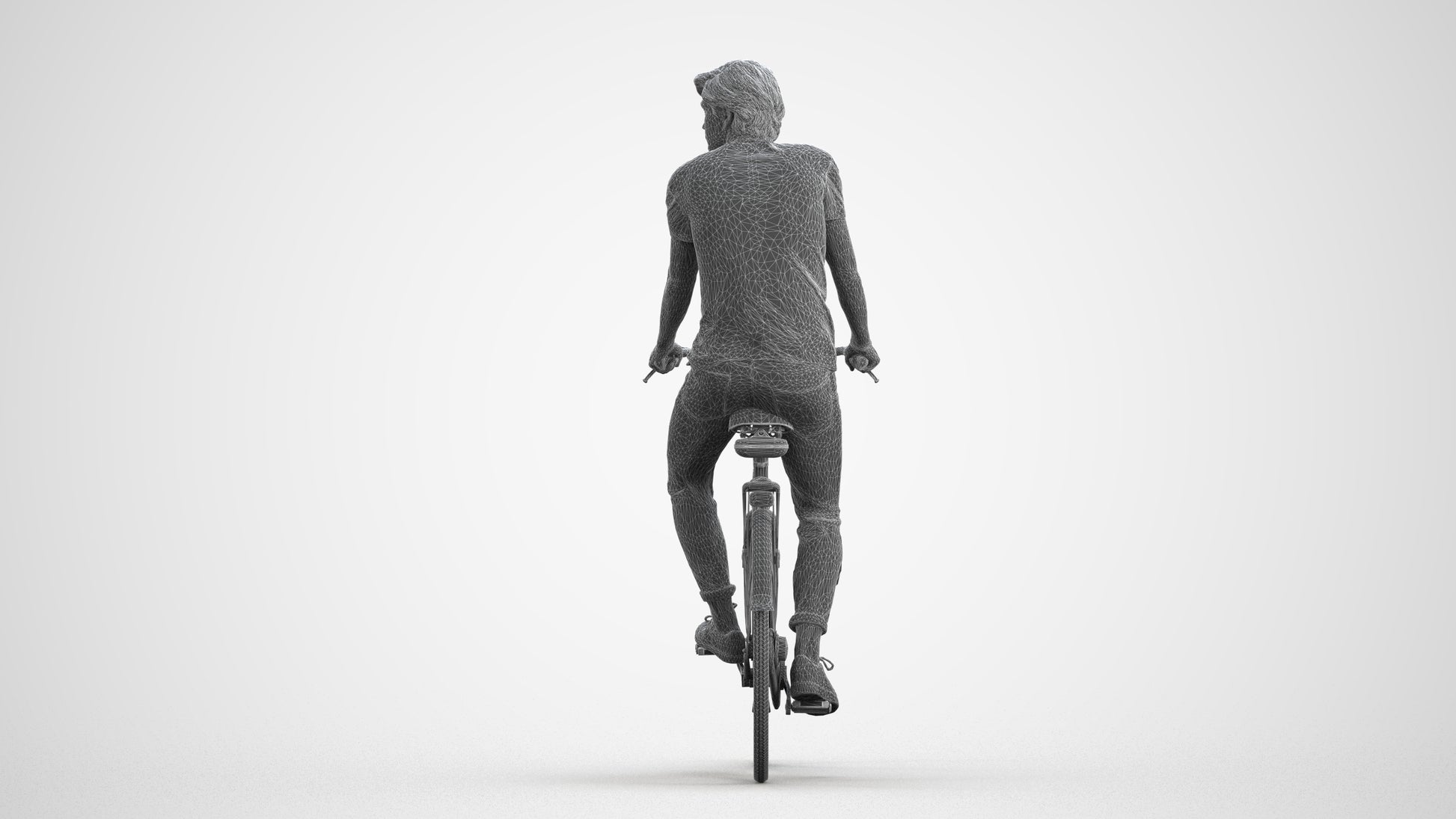 realistic 3D man casual cycling, scanned archviz people for Blender and 3ds Max, wireframe front view