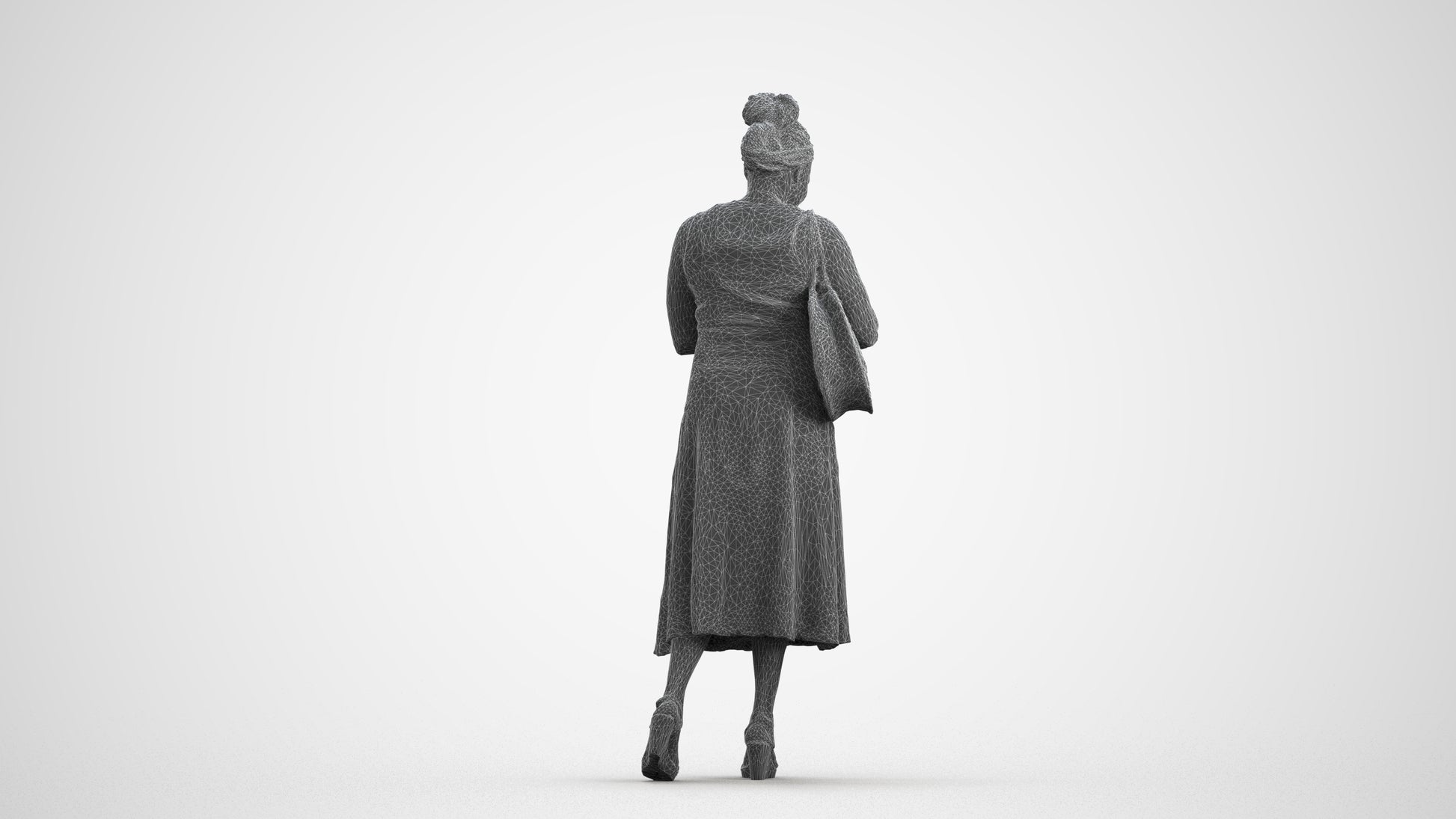 realistic 3D woman casual standing, scanned archviz people for Blender and 3ds Max, wireframe front view