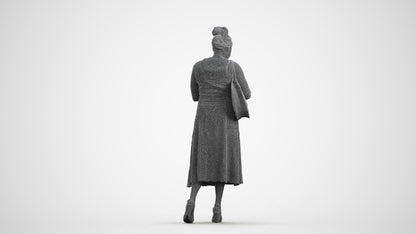realistic 3D woman casual standing, scanned archviz people for Blender and 3ds Max, wireframe front view