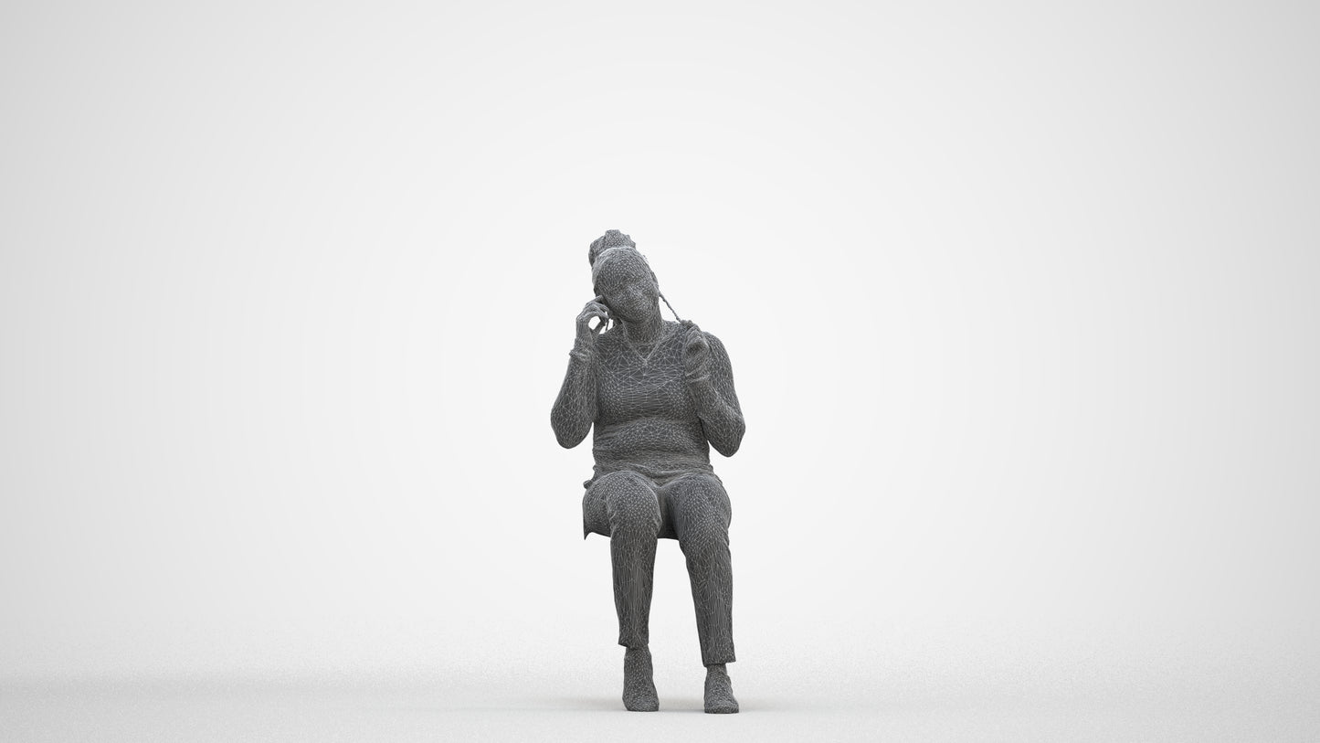 realistic 3D people woman casual sitting, render-ready for V-Ray and Corona, FBX OBJ, three-quarter front view render