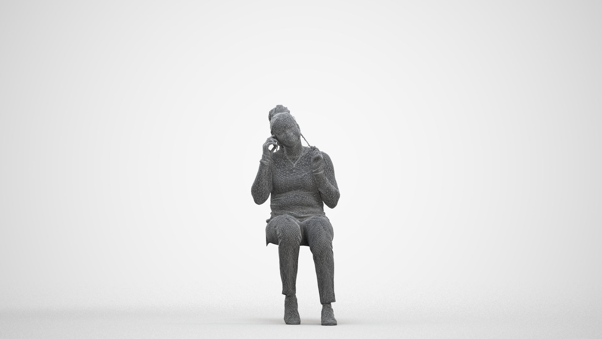 realistic 3D people woman casual sitting, render-ready for V-Ray and Corona, FBX OBJ, three-quarter front view render