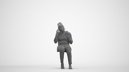 realistic 3D people woman casual sitting, render-ready for V-Ray and Corona, FBX OBJ, three-quarter front view render