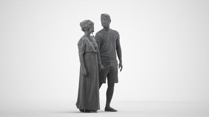 3D human model woman couple, photogrammetry scanned person for archviz, wireframe side view