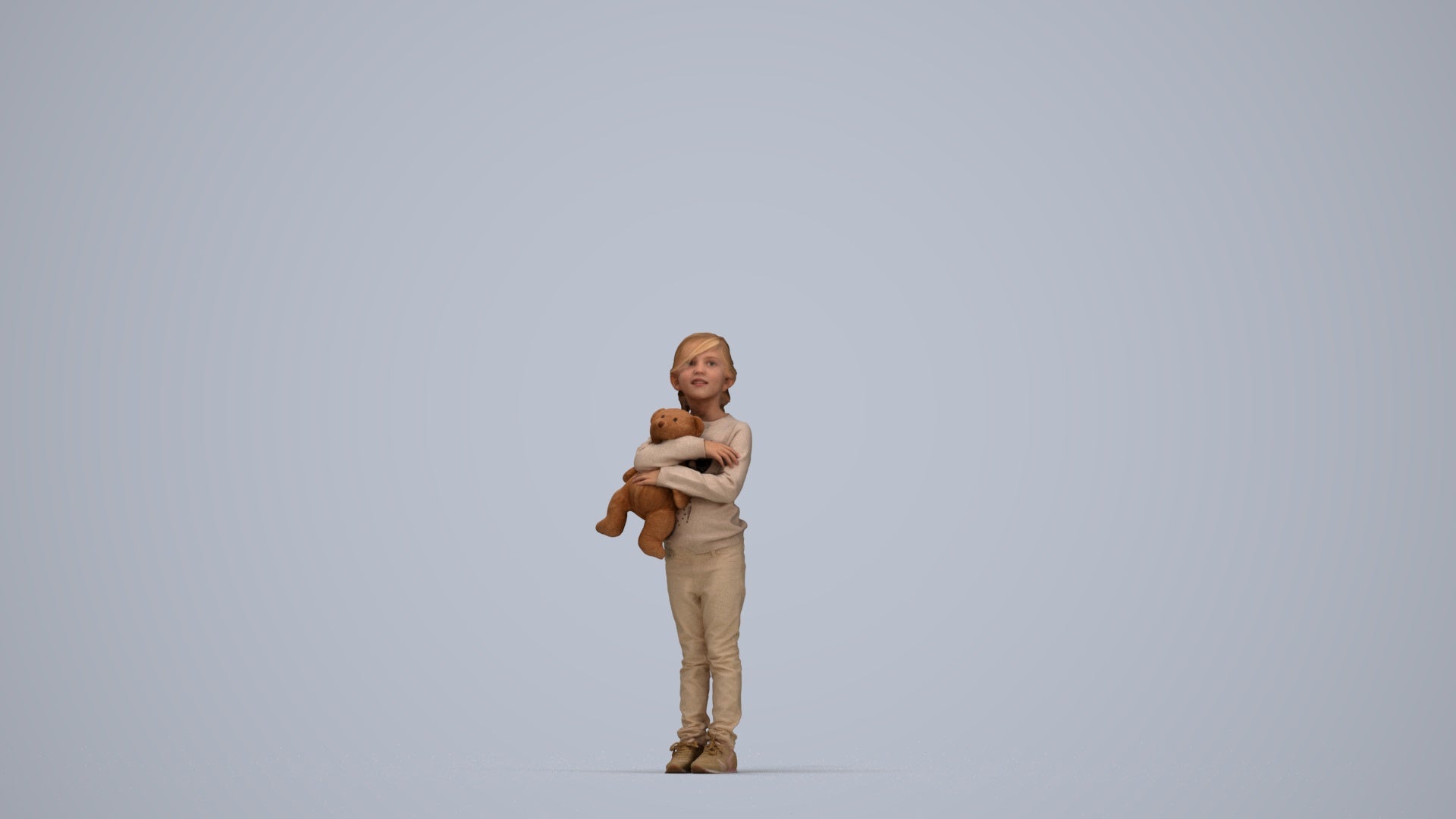 realistic 3D human girl casual standing, archviz people FBX OBJ for Blender, top-down view render
