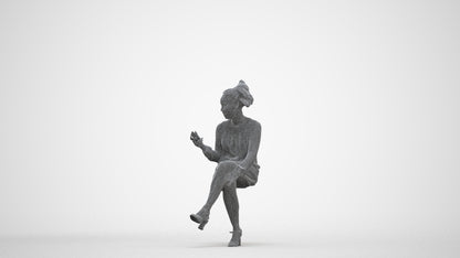 3D scanned woman sitting casual, photorealistic archviz people for Enscape and SketchUp, three-quarter front view render