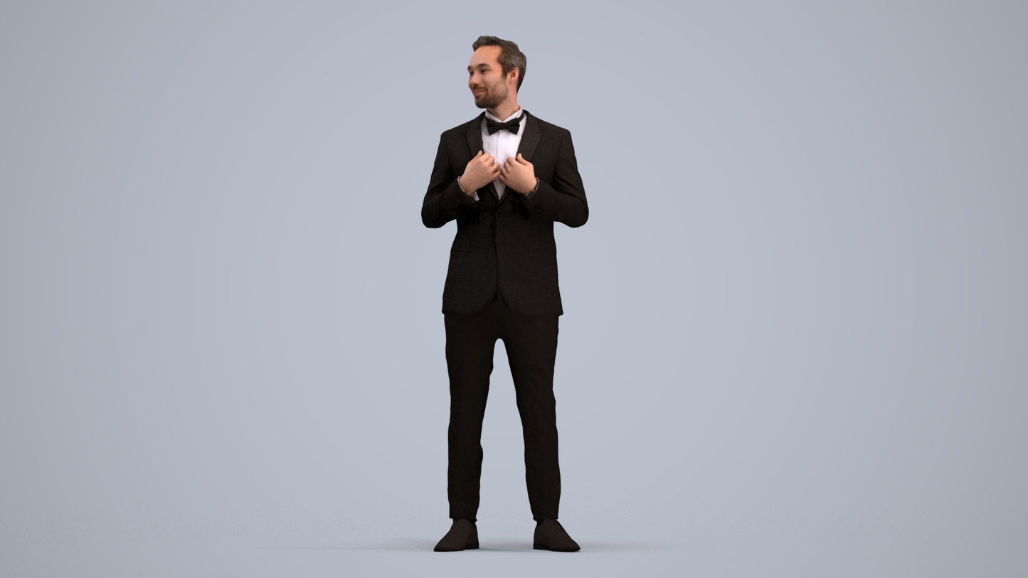 3D human model man formal formalaffairs, photogrammetry scanned person for archviz, standing pose render