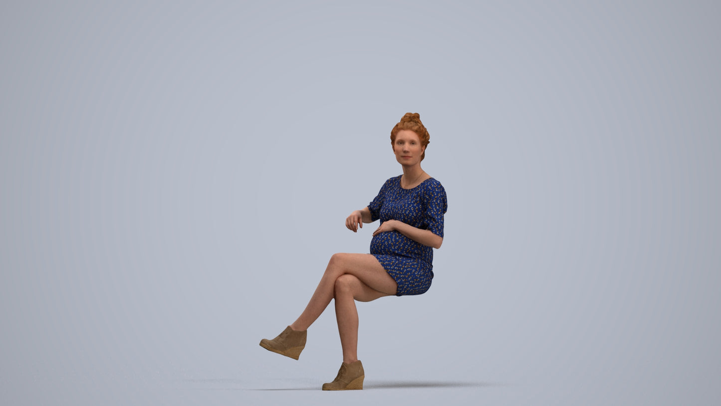 3D scanned woman sitting casual, photorealistic archviz people for Enscape and SketchUp, standing pose render