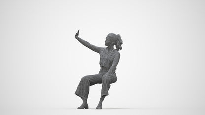 3D people model woman casual sitting, scanned human for 3ds Max rendering, wireframe back view