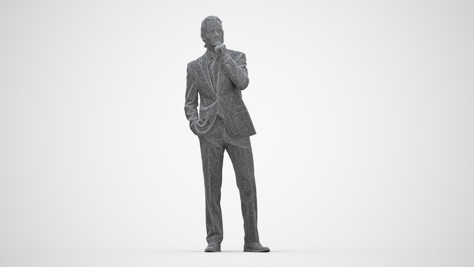 3D scanned man business, photorealistic archviz people for Enscape and SketchUp, wireframe back view
