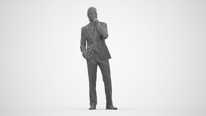 3D scanned man business, photorealistic archviz people for Enscape and SketchUp, wireframe back view