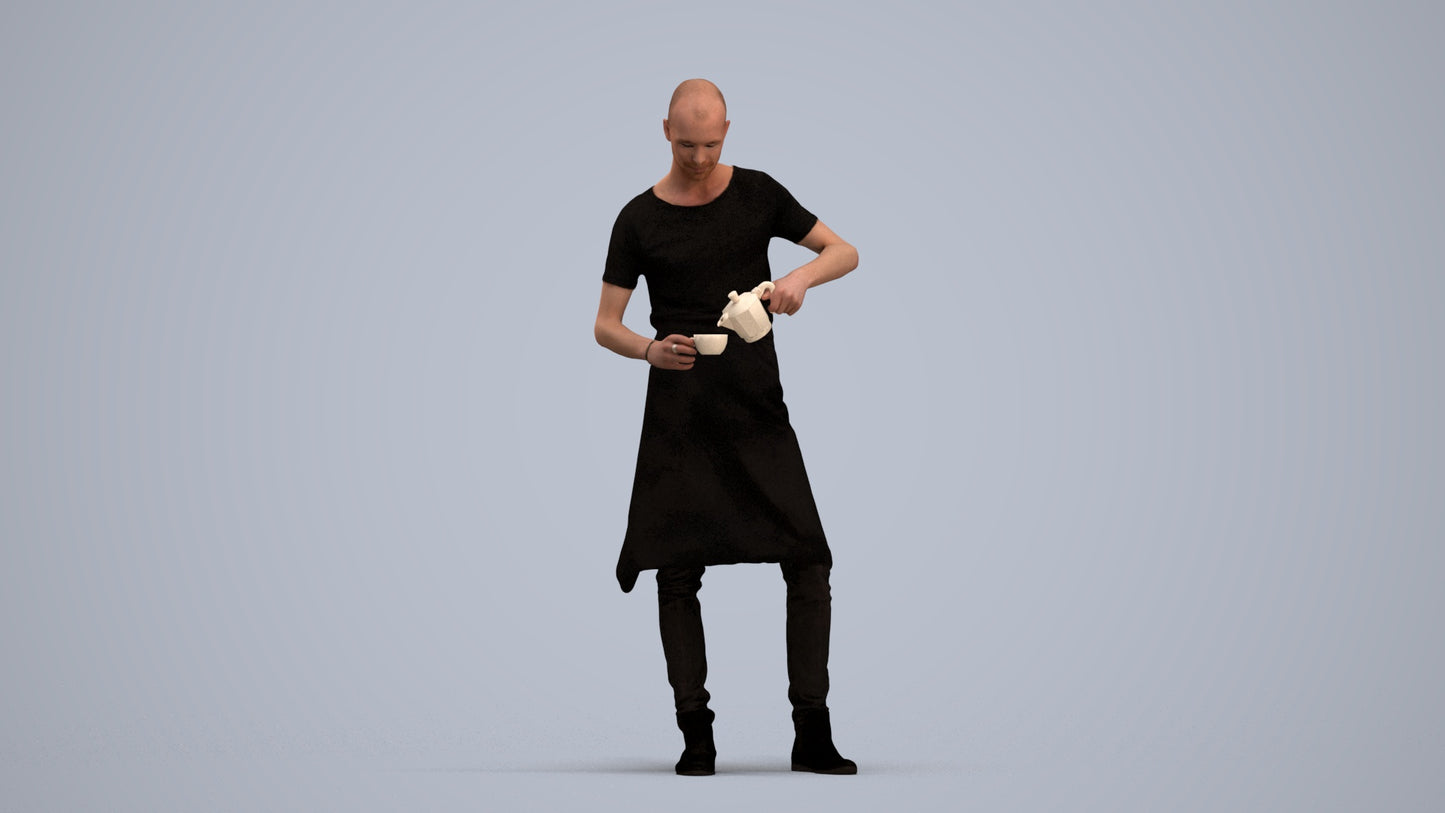 3D scanned man standing, photorealistic archviz people for Enscape and SketchUp, standing pose render