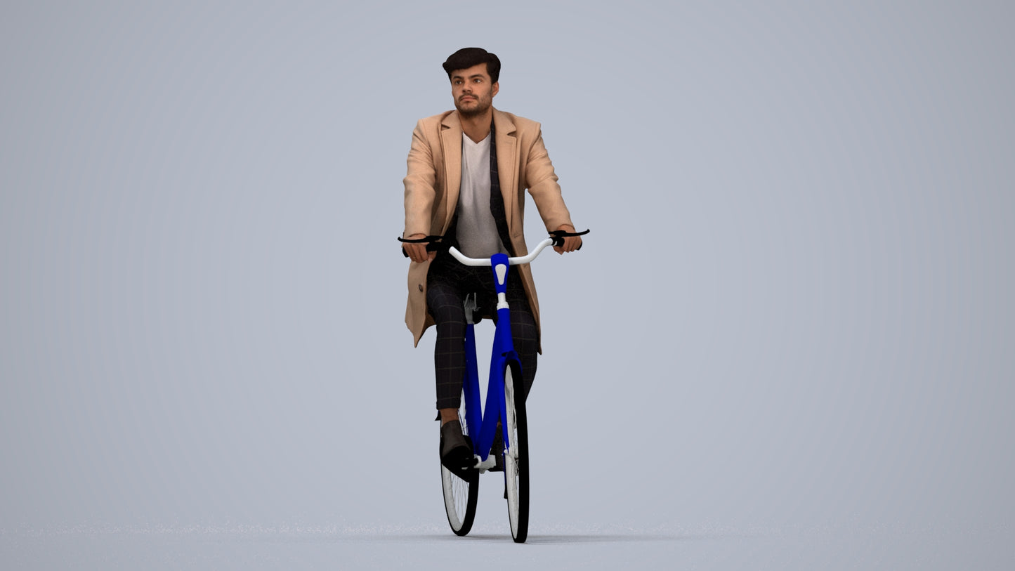3D scanned man cycling business, photorealistic archviz people for Enscape and SketchUp, top-down view render