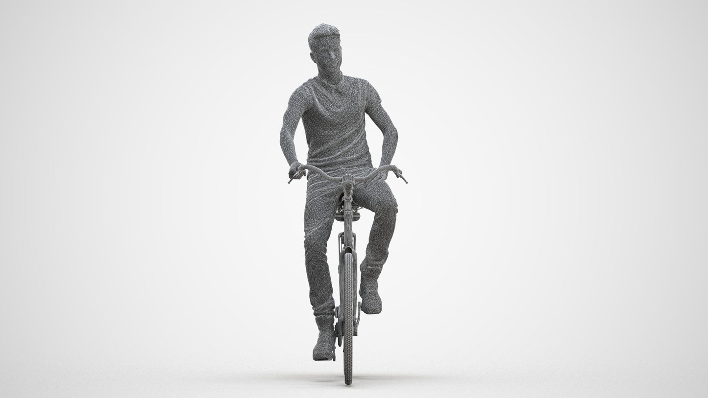 realistic 3D people man casual cycling, render-ready for V-Ray and Corona, FBX OBJ, three-quarter front view render