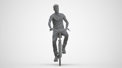 realistic 3D people man casual cycling, render-ready for V-Ray and Corona, FBX OBJ, three-quarter front view render