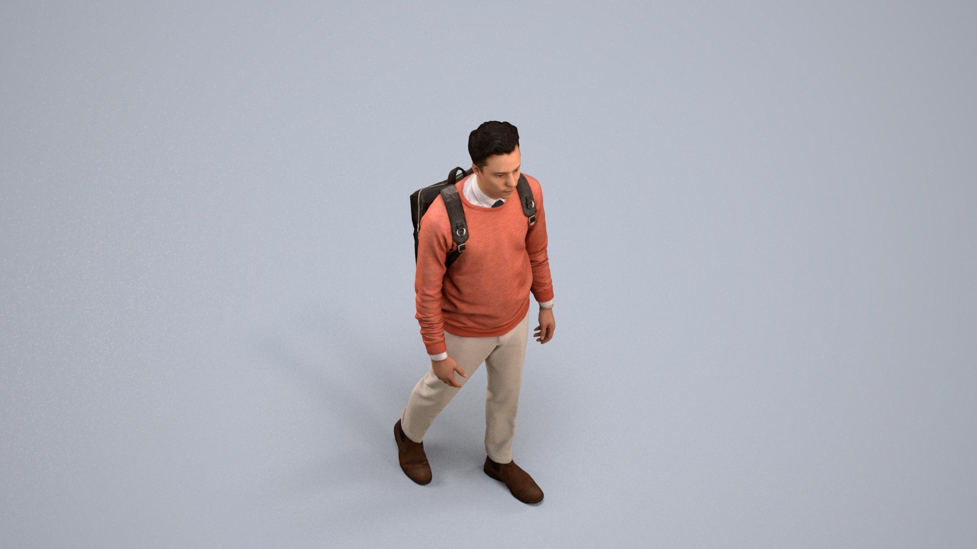 realistic 3D human man casual walking, archviz people FBX OBJ for Blender, back view render