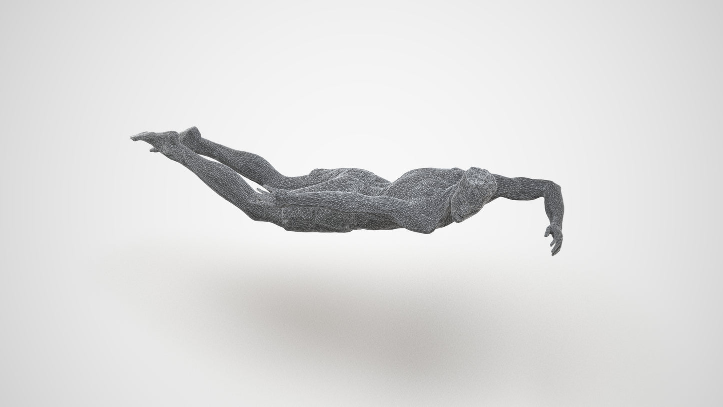 realistic 3D people man sport pool, render-ready for V-Ray and Corona, FBX OBJ, wireframe three-quarter view