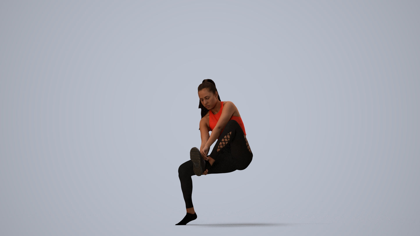 realistic 3D human woman sport, archviz people FBX OBJ for Blender, three-quarter view render