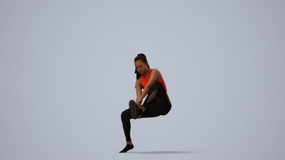 realistic 3D human woman sport, archviz people FBX OBJ for Blender, three-quarter view render