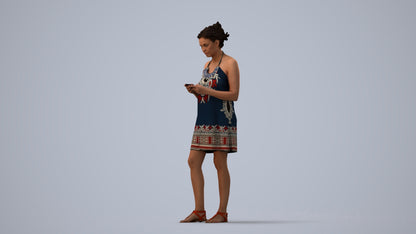 photogrammetry 3D woman standing, realistic human model archviz FBX, three-quarter view render