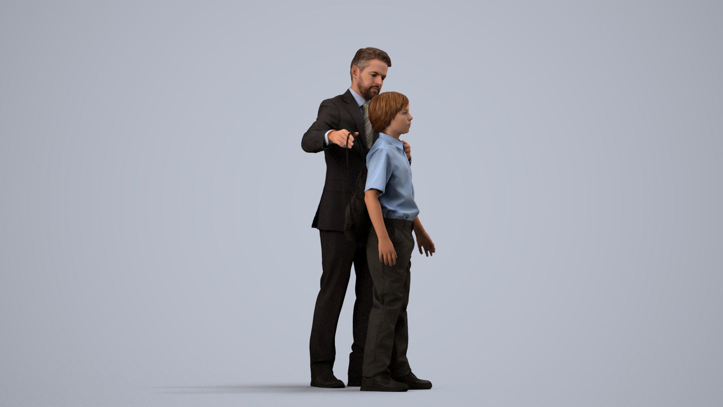 3D people model girl kids, scanned human for 3ds Max rendering, side view render