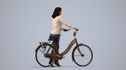 realistic 3D human woman casual cycling, archviz people FBX OBJ for Blender, side view render