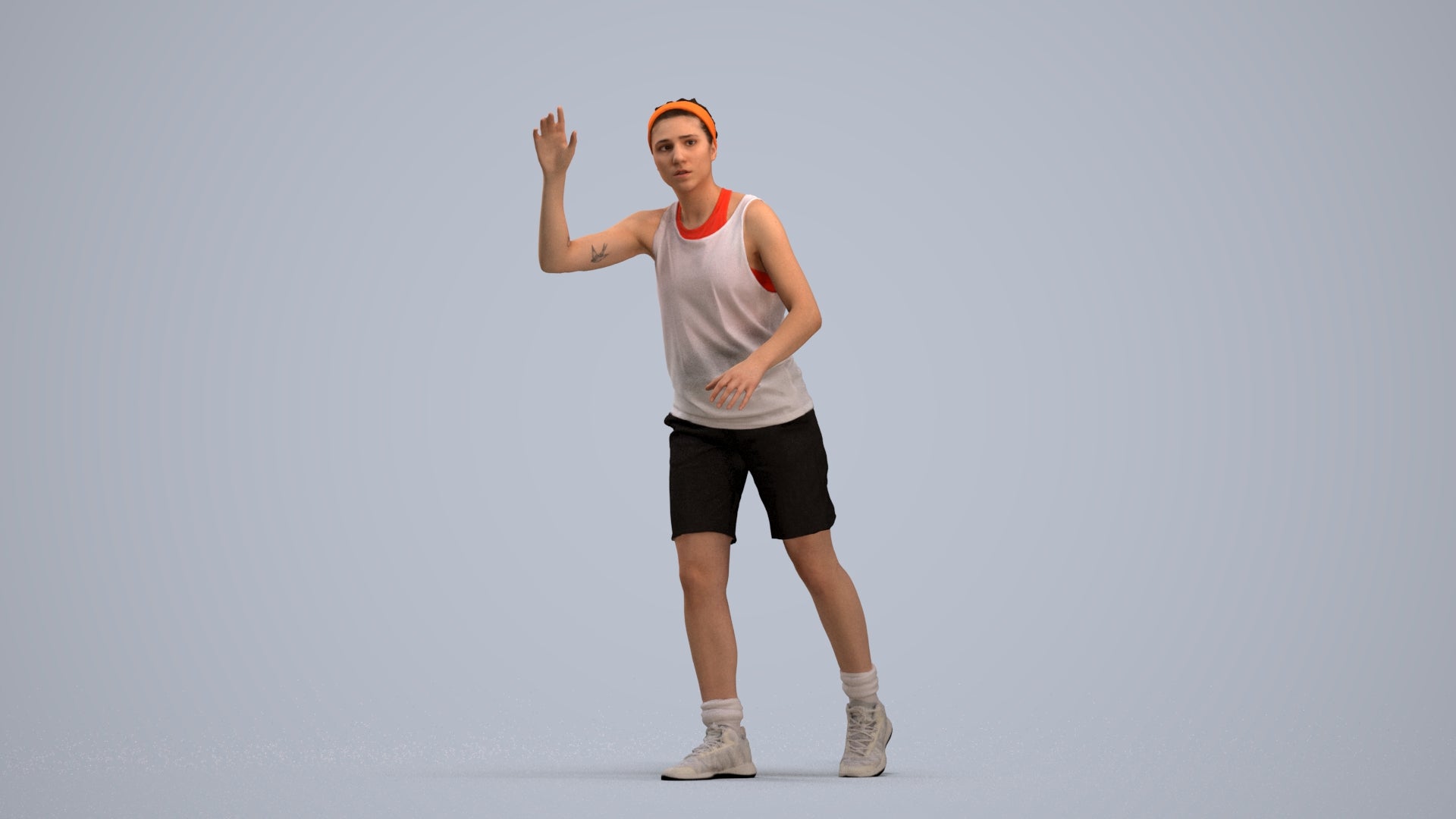 realistic 3D woman sport, scanned archviz people for Blender and 3ds Max, standing pose render