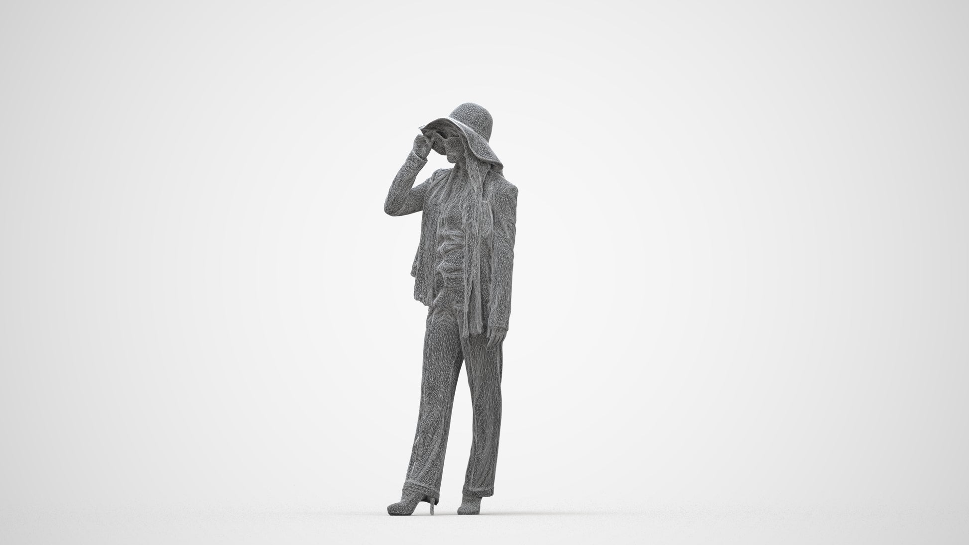realistic 3D people woman casual standing, render-ready for V-Ray and Corona, FBX OBJ, wireframe back view