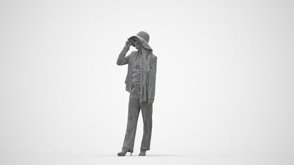 realistic 3D people woman casual standing, render-ready for V-Ray and Corona, FBX OBJ, wireframe back view