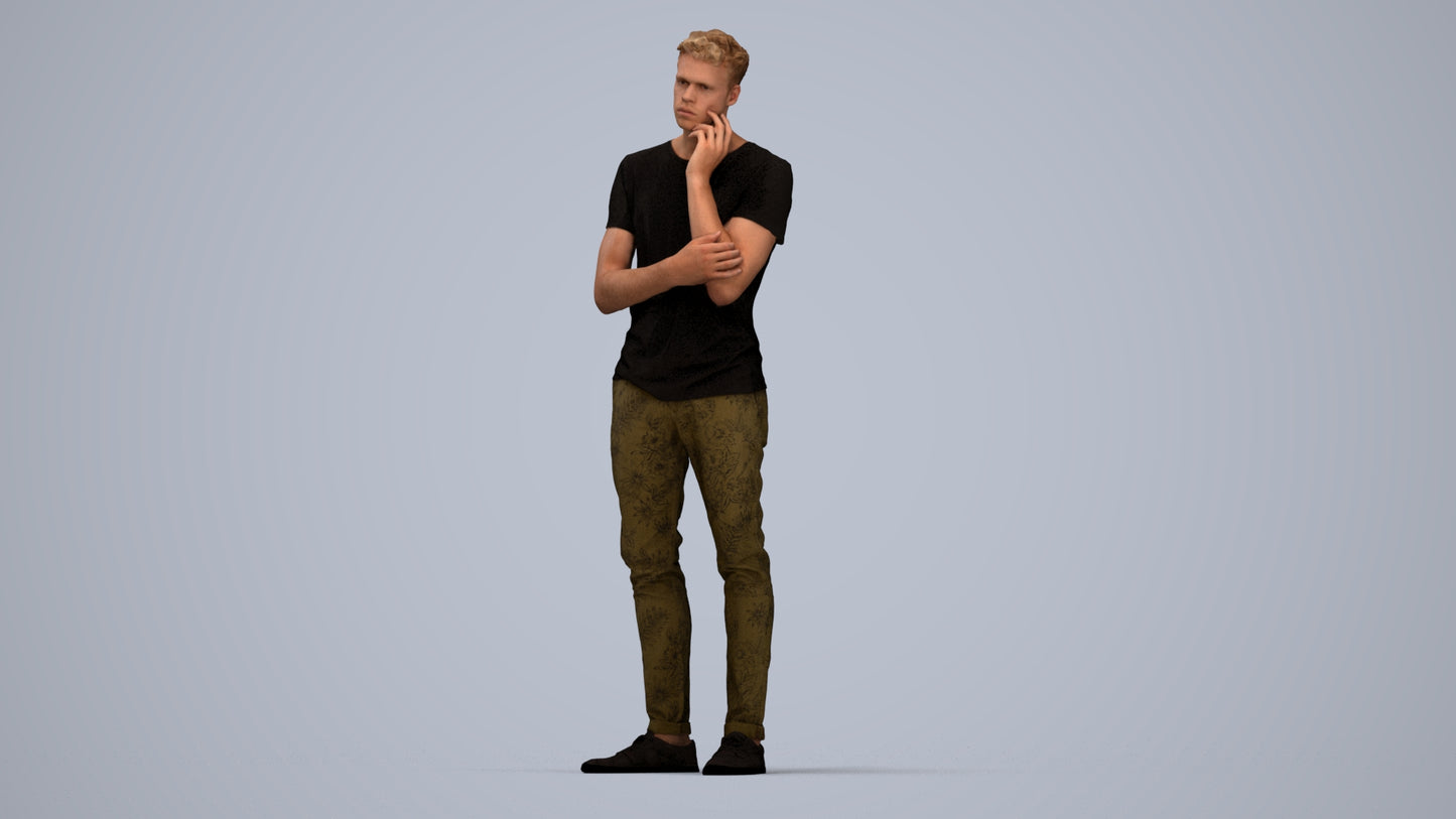 photogrammetry 3D man casual standing, realistic human model archviz FBX, top-down view render