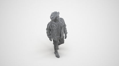 realistic 3D human man casual walking, archviz people FBX OBJ for Blender, wireframe three-quarter view