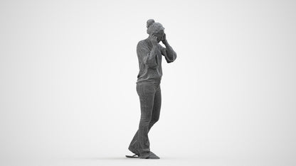 realistic 3D woman casual walking, scanned archviz people for Blender and 3ds Max, wireframe side view
