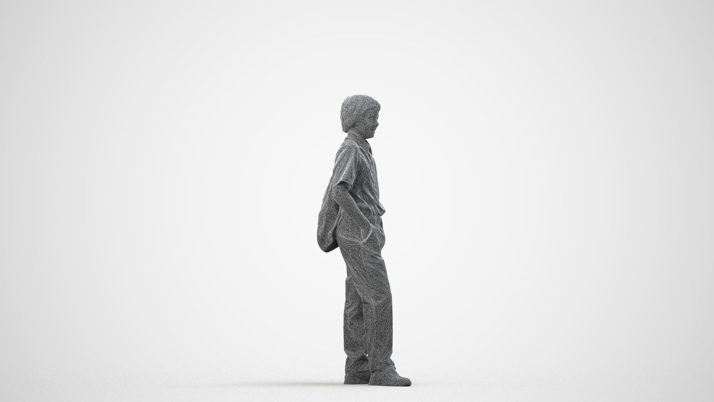 photogrammetry 3D boy kids, realistic human model archviz FBX, wireframe side view
