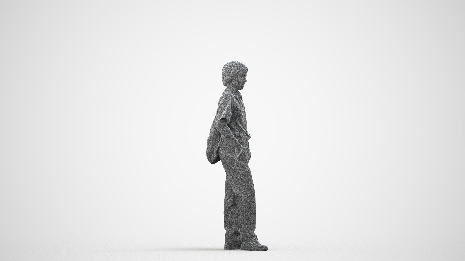 photogrammetry 3D boy kids, realistic human model archviz FBX, wireframe side view