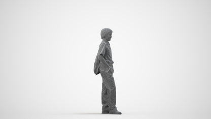 photogrammetry 3D boy kids, realistic human model archviz FBX, wireframe side view
