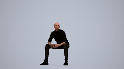 realistic 3D human man casual sitting, archviz people FBX OBJ for Blender, top-down view render