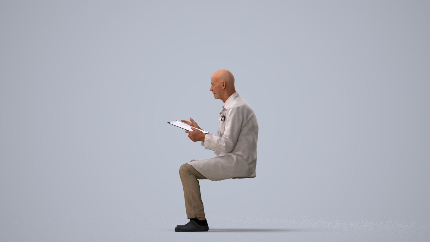 photogrammetry 3D senior man medical, realistic human model archviz FBX, three-quarter view render
