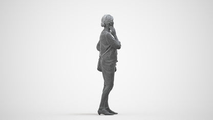 realistic 3D human senior woman business standing, archviz people FBX OBJ for Blender, wireframe side view