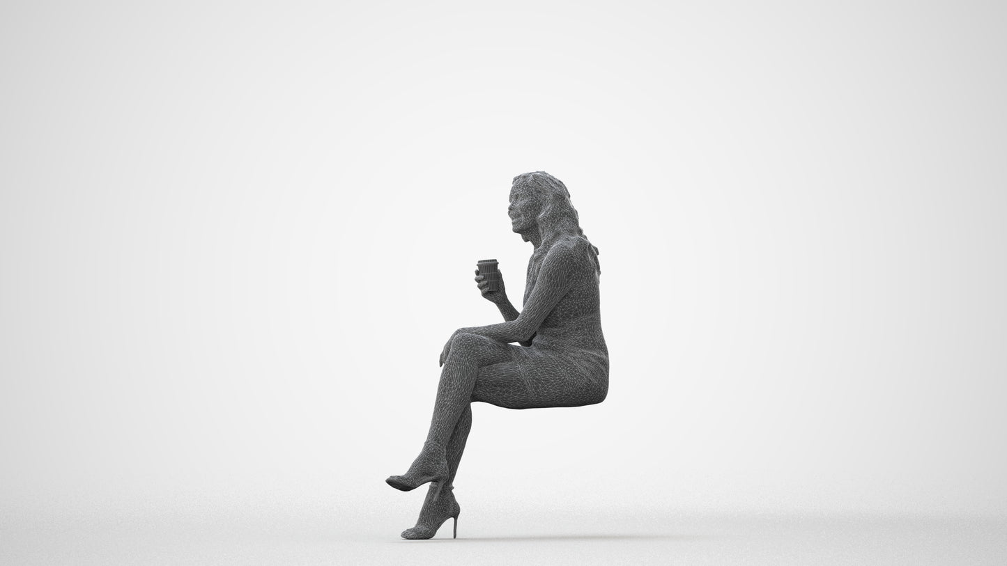 3D people model woman casual sitting, scanned human for 3ds Max rendering, square thumbnail