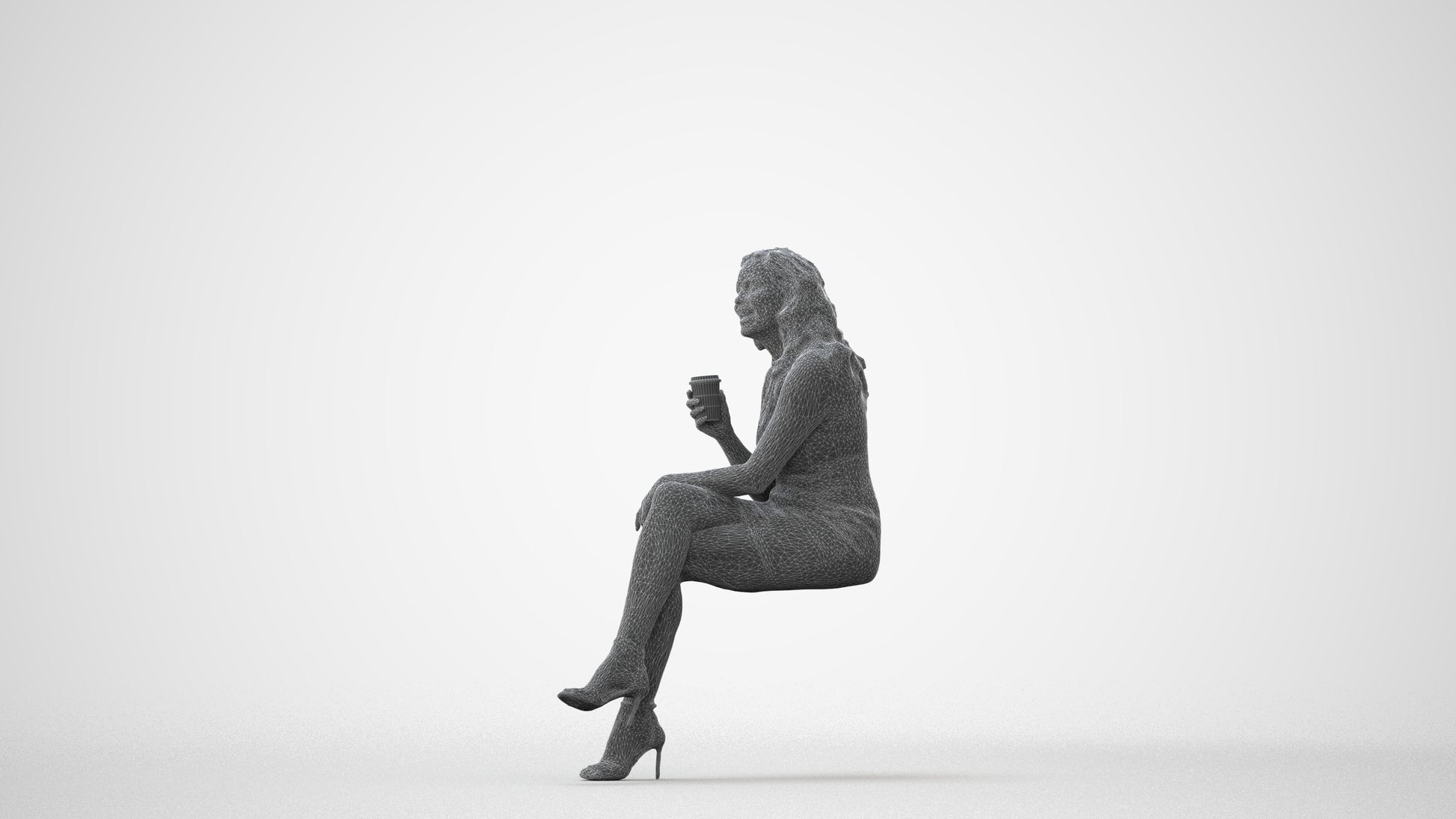 3D people model woman casual sitting, scanned human for 3ds Max rendering, square thumbnail