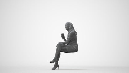 3D people model woman casual sitting, scanned human for 3ds Max rendering, square thumbnail