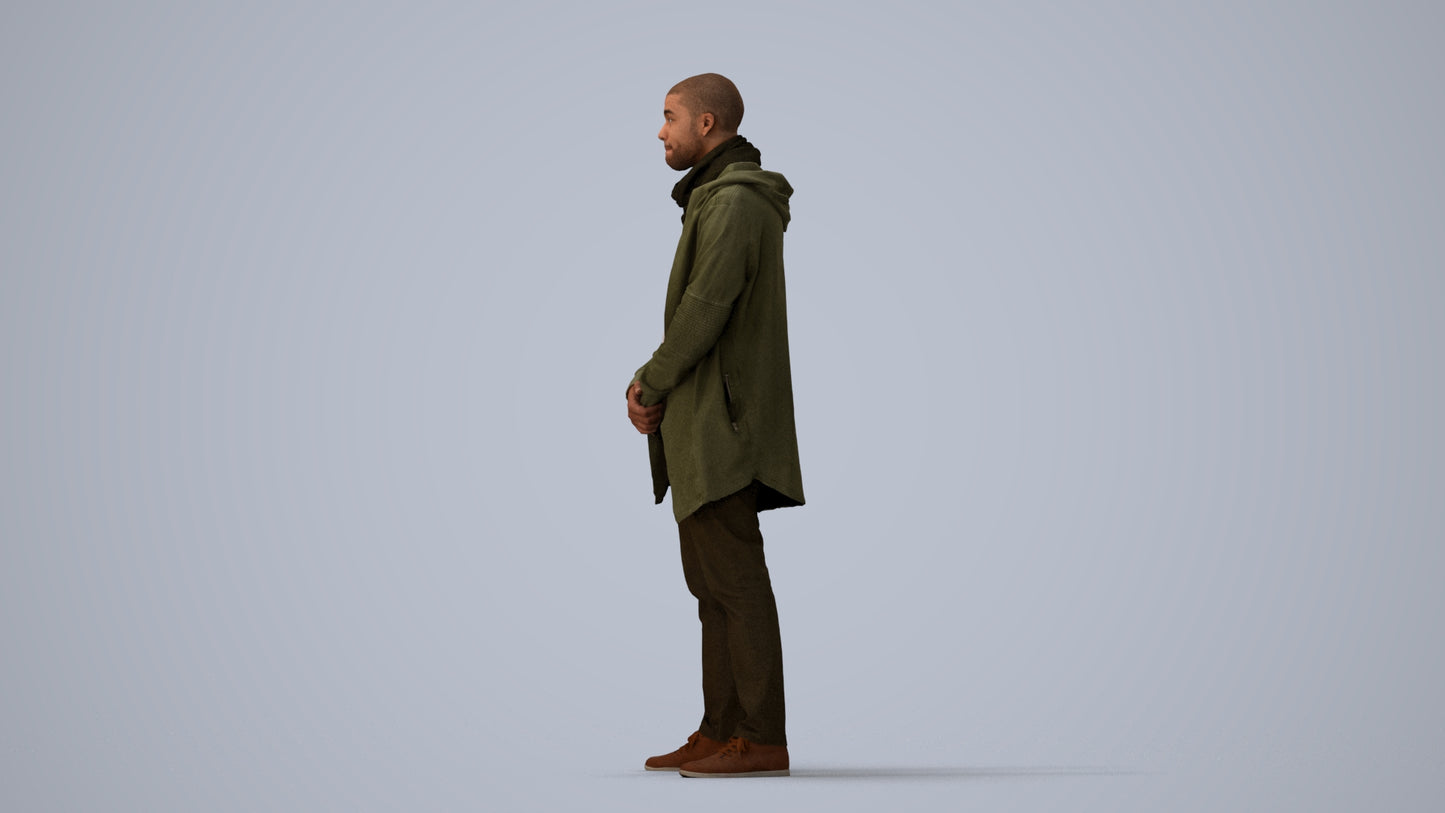 realistic 3D man casual standing, scanned archviz people for Blender and 3ds Max, three-quarter view render