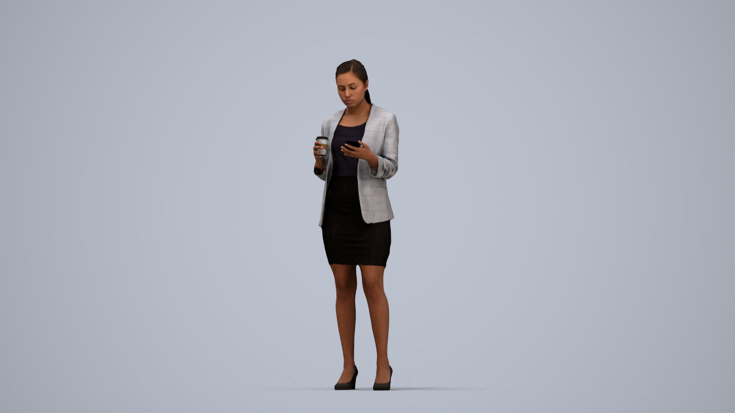 scanned 3D woman business, photogrammetry people for Enscape and V-Ray, top-down view render