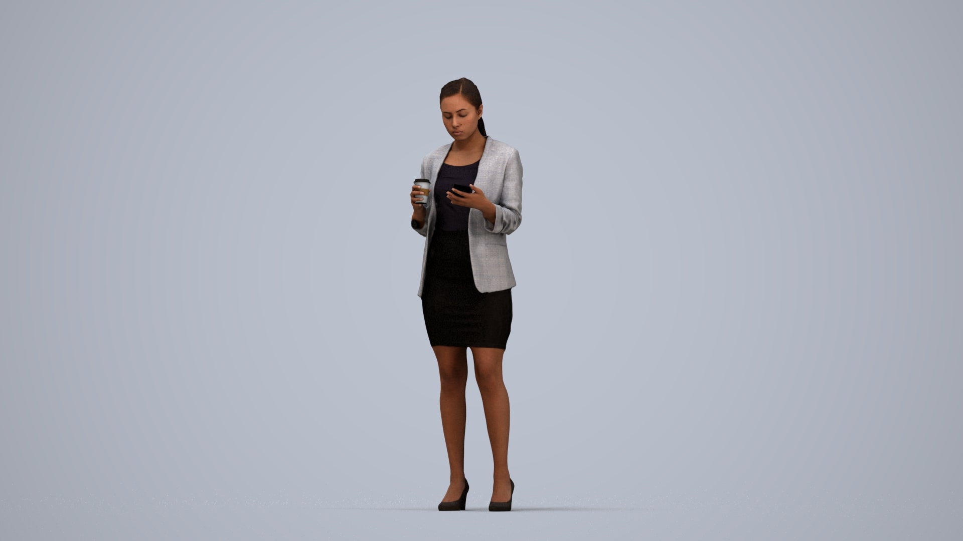 scanned 3D woman business, photogrammetry people for Enscape and V-Ray, top-down view render